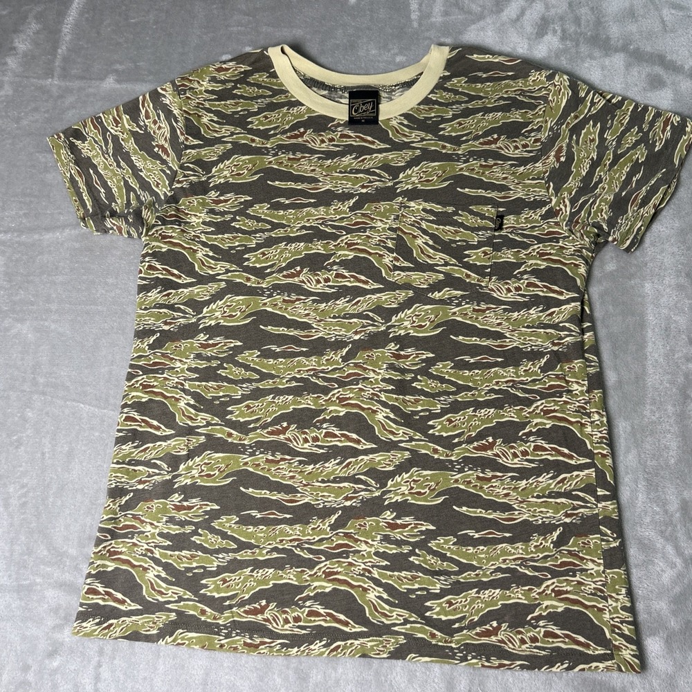 OBEY Green Cotton Crew Neck Camo Men's M T-Shirt